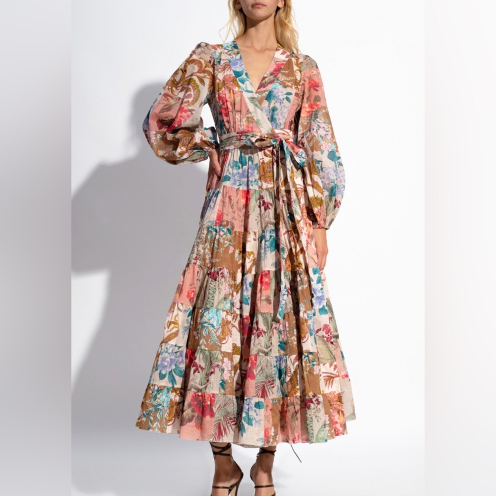 Zimmermann Cassia patchwork floral print cotton voile wrap dress